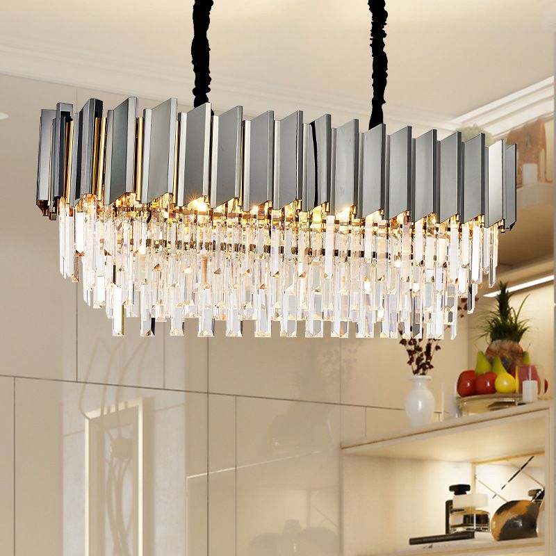 Crystal Layered Pendant Chandelier 39" Wide Modern 10 Lights Grey Hanging Ceiling Light over Island