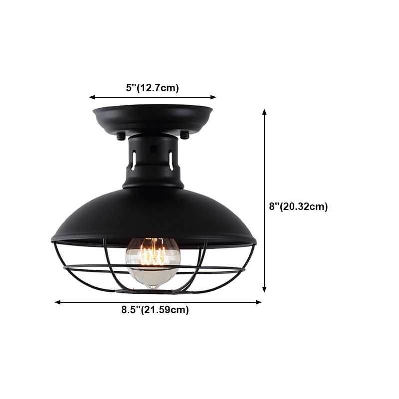 Metal Dome Ceiling Mounted Fixture Industrial Style Aisle Ceiling Mounted Light in Black
