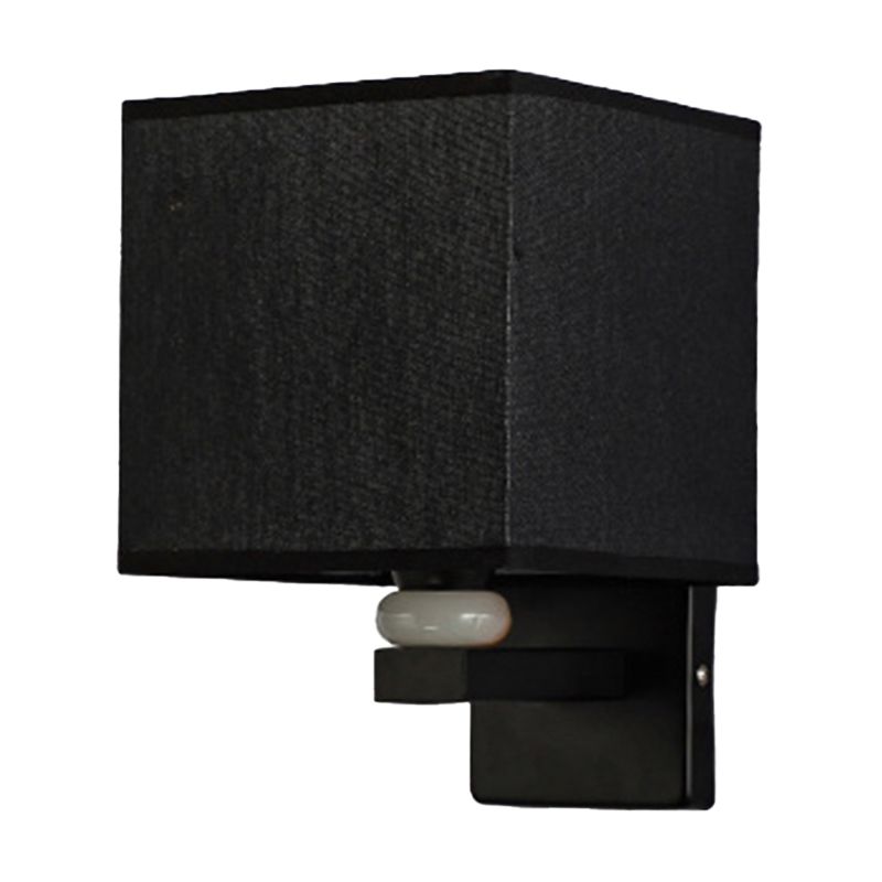 Rectangle Wall Mount Lamp Modern Fabric 1 Bulb Flaxen/White/Beige Wall Light Fixture with Faux Jade Decor