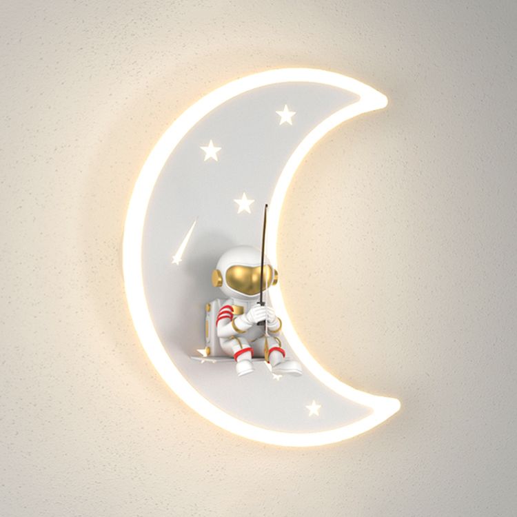 Cartoon LED Wall Light Astronaut and Moon Shaped Sconce Light for Kids Room