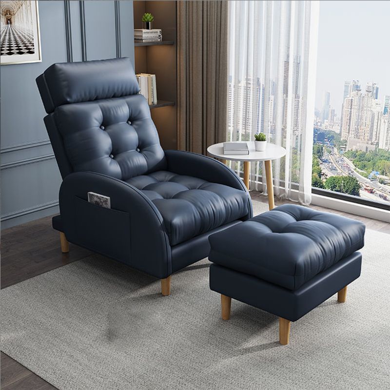 Contemporary Bonded Leather Tufted Cushions with Ottoman Lounge Accent Chair