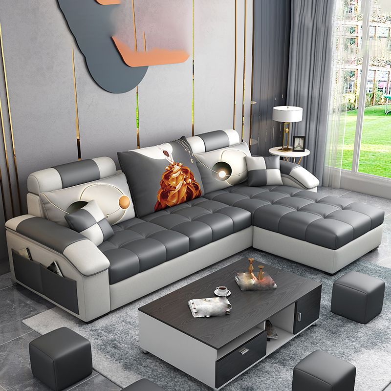 Slipcovered Pillowed Back Cushions Tufted Sectional Sofa Set with Storage