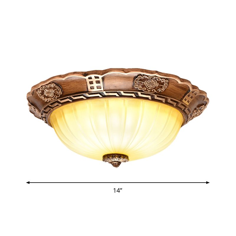 LED-Deckeneinbauleuchte aus milchigem Glas mit Muschelkante in Antikbraun für den Flur, 14"/16"/19,5" B