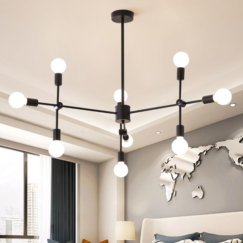 Sputnik Living Room Hanging Chandelier Opal Glass 9/12/15 Lights Modernist Hanging Lamp in Black/Gold