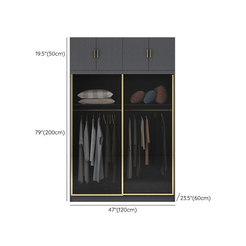 Modern Sliding Door Wardrobe for Bedroom Black Cabinet with Glass Doors
