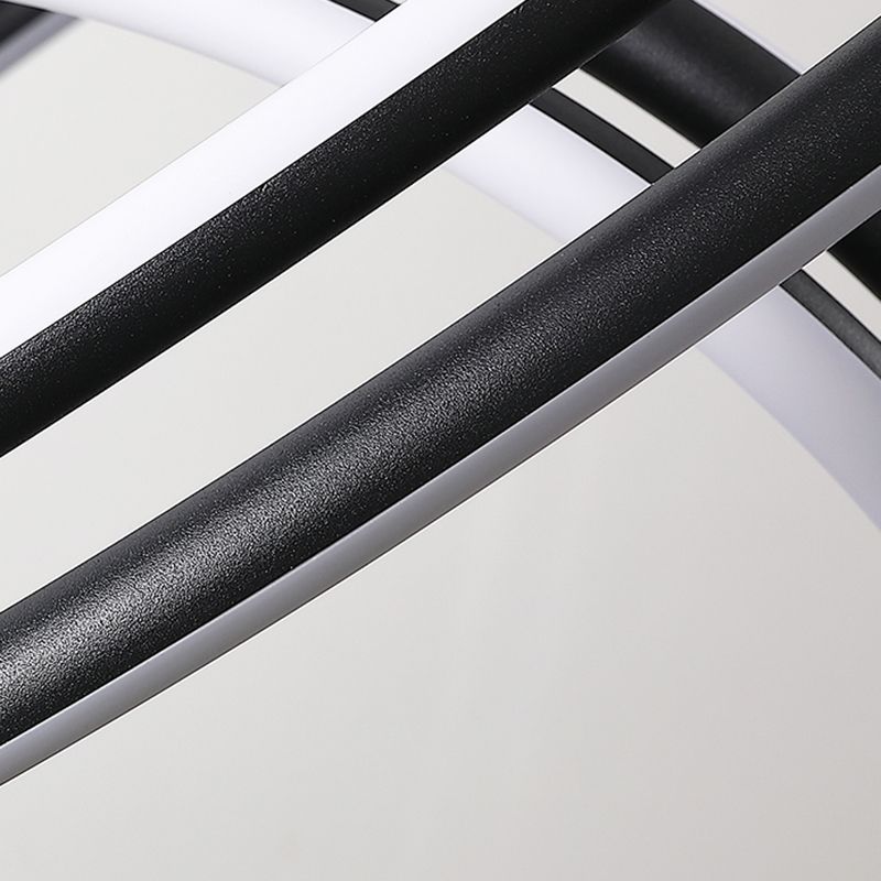 Black and White Circle Chandelier Minimalistic Aluminum LED Hanging Light for Dining Room