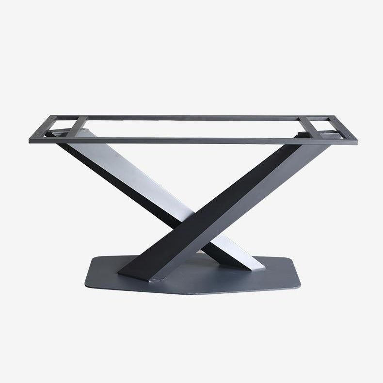 Modern Stone Top White Rectangular Dining Table with Black X-Base