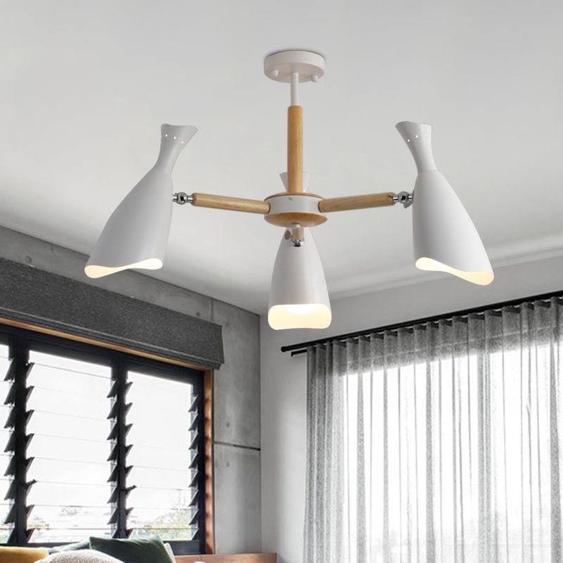Eisen breite Flare Semi Flush Mount Modernismus 3/5 Köpfe 27,5 "/33,5" Breite Deckenleuchte in Weiß und Holz