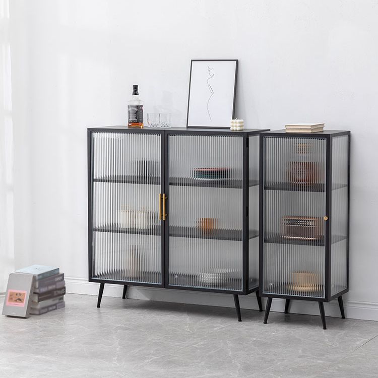 Glam Style Kitchen Buffet Server Glass Door Metal Frame Dining Server for Living Room
