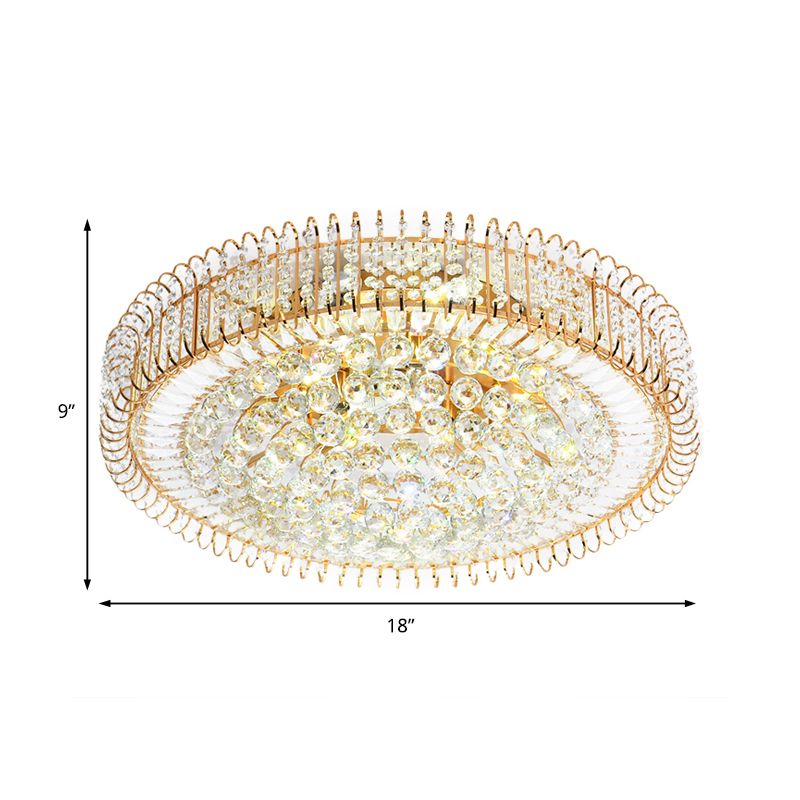 Gold Flush Ceiling Light Vintage Metallic 12"/18" Dia Multi Light Ceiling Light Fixture with Clear Crystal Ball Deco