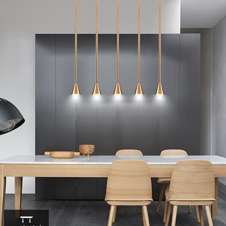Postmodern Minimalist Conical Pendant Lamp Metallic Kitchen Bar LED Suspension Light