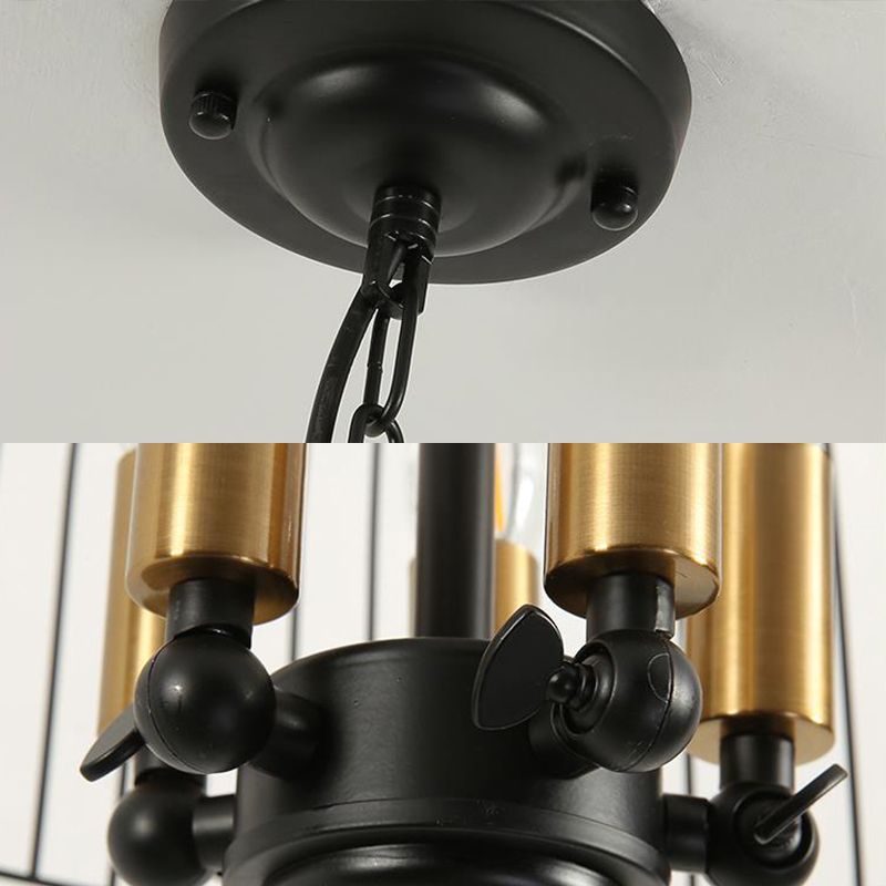 Birdcage Living Room Pendant Chandelier Traditional Metal 3 Lights Black Hanging Fixture with Candle Shade
