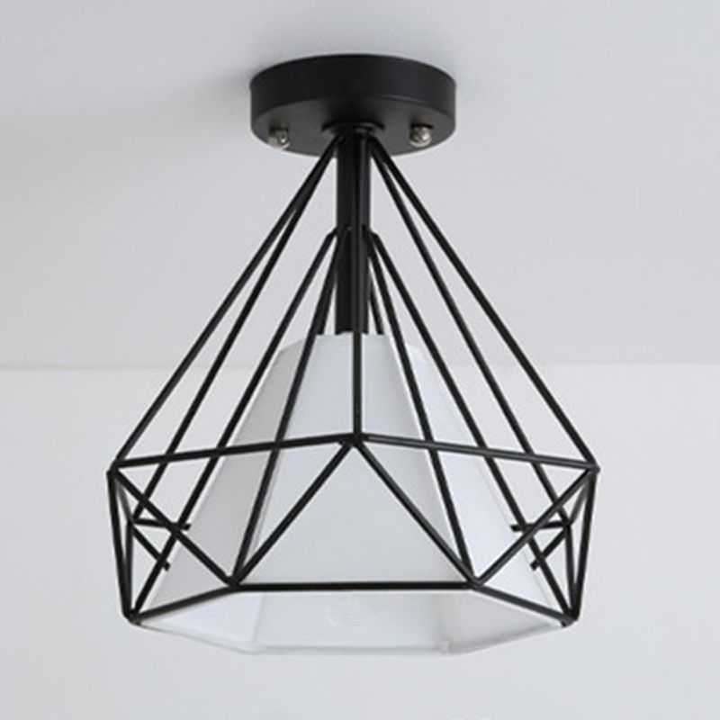 Industrial Style Geometry Shape Ceiling Light Metal 1 Light Ceiling Light for Restaurant