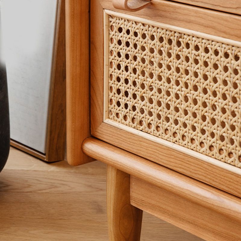 59" Tall Pine Wood Accent Cabinet Natural 1-Door Chest with 2-Drawer