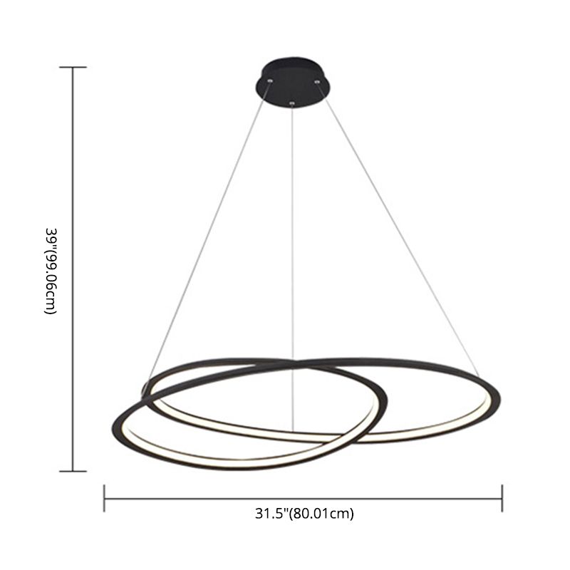 Living Room LED Chandelier Pendant Light Modern Black Chandelier Lighting with Spiral Metal Shade