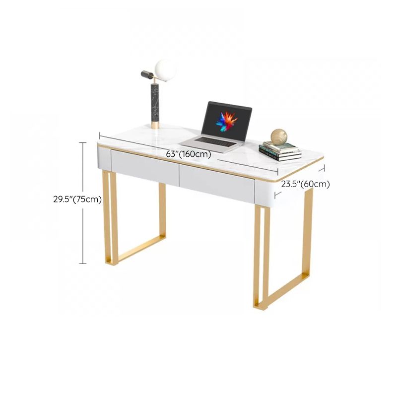 White Glam Executive Desk 2-Drawer Sled Rectangular Office Desk