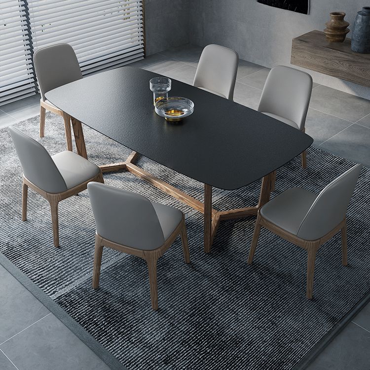 Modern Stone Rectangle Dining Table Wood Base for Dining Room
