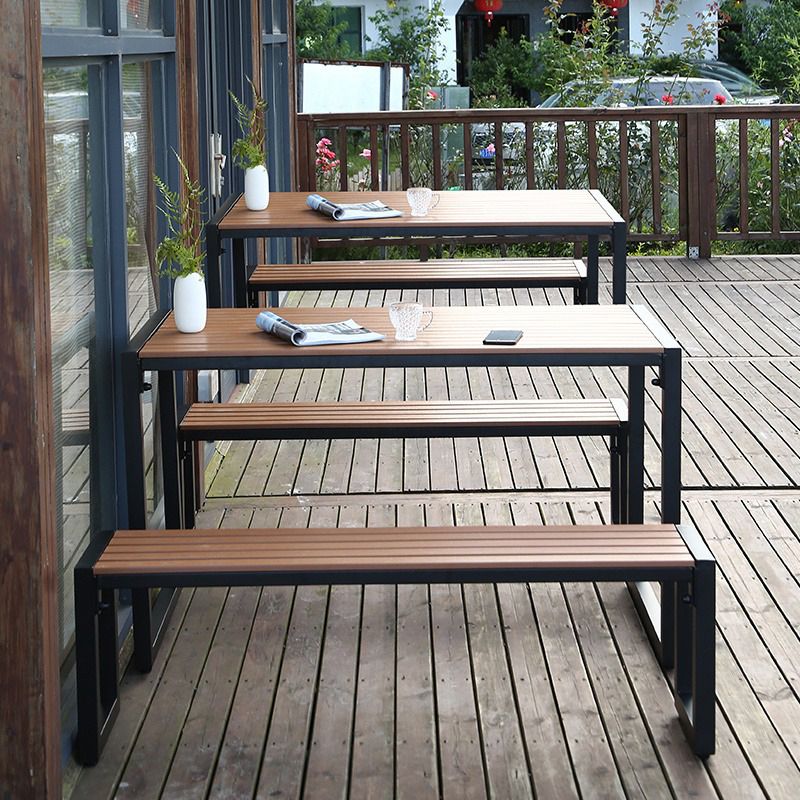 Metal and Wood Dining Set Rectangle Industrial Water Resistant Dining Table