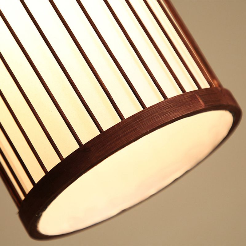 Einfacher 1-Licht-Anhänger Licht, Zylinder Bambuskäfig Schatten Anhängerlampe für das Restaurant