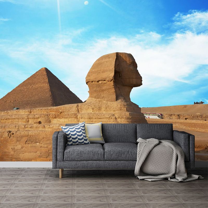Contemporary Scenery Mural Wallpaper Natural Color Sun over the Pyramid Wall Covering