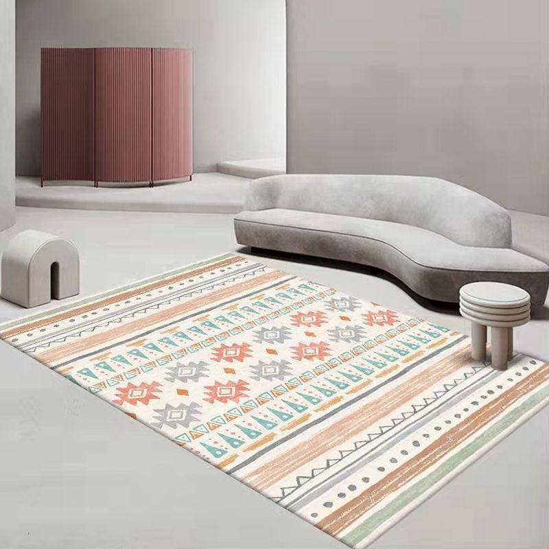 White Geometric Rug Polyester Morocco Rug Stain Resistant Rug for Living Room