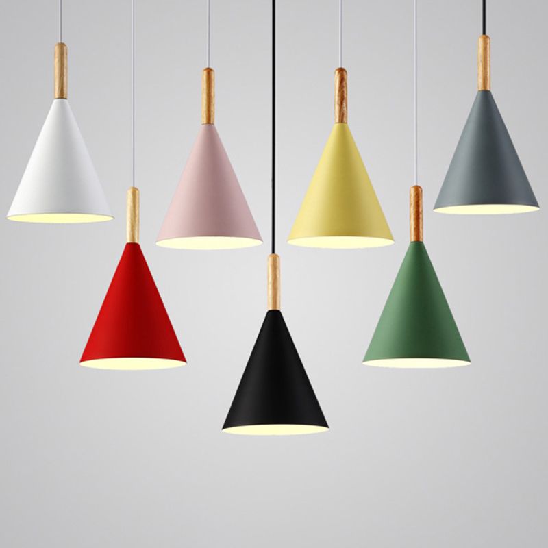 6.3 Inches Wide Mini Pendant Lamp with Metal Cone Shade Nordic Macaroon Style 1-light Hanging Light