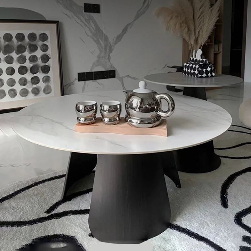 2-Piece Slate Round Coffee Table Set Modern White Simple Cocktail Table