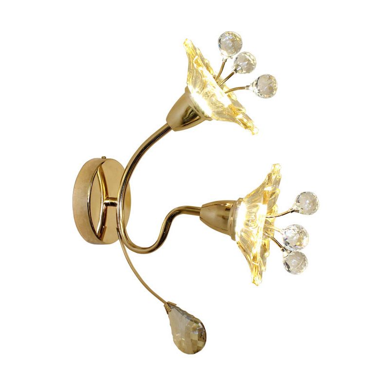 Clear Crystal Glass Gold Wall Lamp Daisy Shade 2 Bulbs Traditional Sconce Light for Bedside