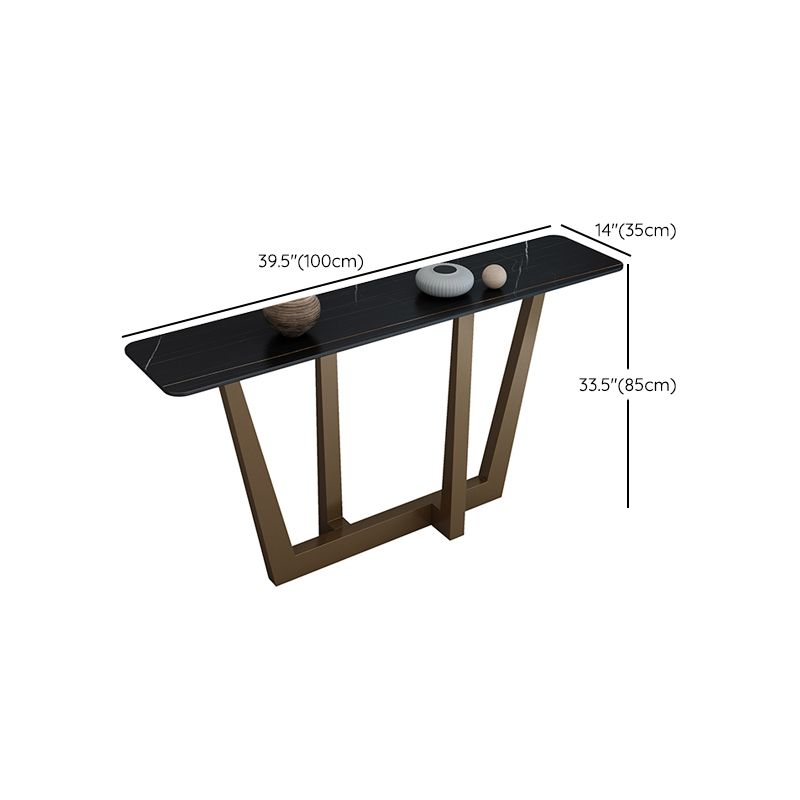 Glam Stone Console Table Rectangle Golden Console Sofa Table for Hall