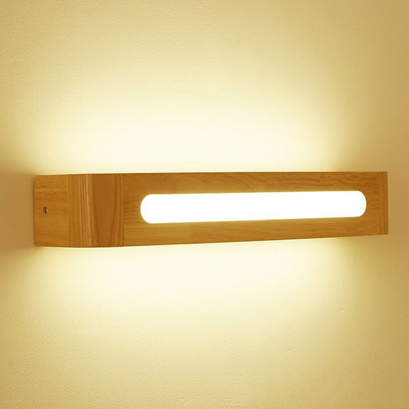 1-Light Retangular LED Wall Sconce Modern Simple Style Wood Wall Lighting in Brown