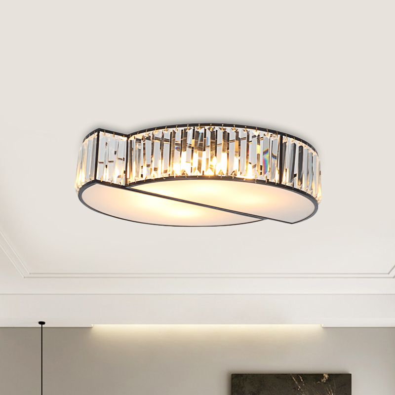 Schwarze unregelmäßige Kreis-Unterputzleuchte, moderne Kristall-6-Köpfe-Wohnzimmer-Deckenleuchte