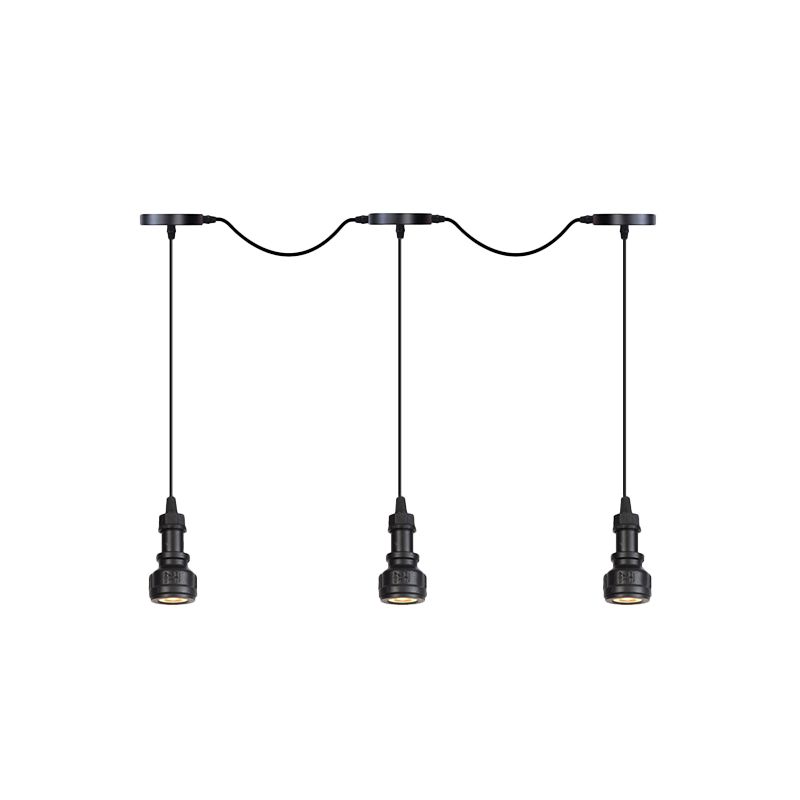 Pipe à eau Iron Multi plafonnier Lumière rustique 3/5/7 Heads Coffee Shop LED Tandem Pendululum Lampe en noir