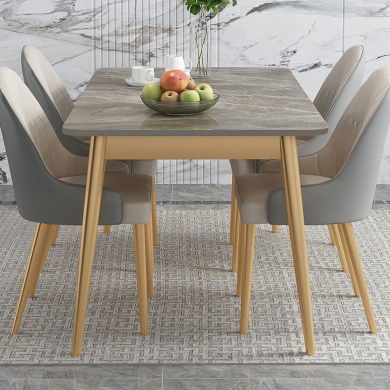 Luxury Sintered Stone Dining Table Rectangle Grey Top Table with Metal 4 Legs