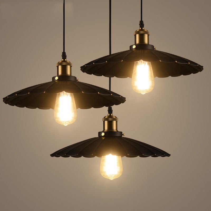 Industrial Scalloped Commercial Pendant Lighting 1 Light Metal Hanging Ceiling Lights in Black