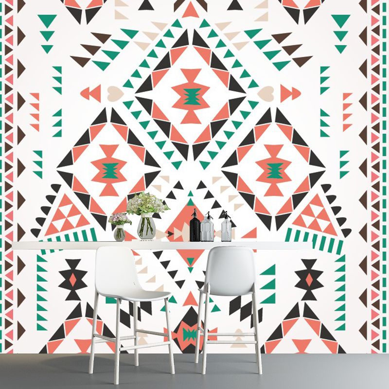 Full Size Triangle Wall Mural Boho Imaginative Geometry Wall Covering in Red-Green