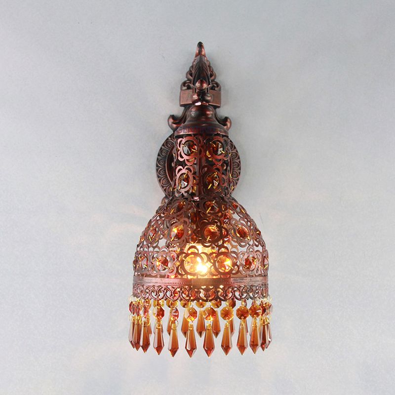 Rame 1 lampada da parete luminosa bohemian gust a parete lampada montata a parete con accento di cristallo per soggiorno