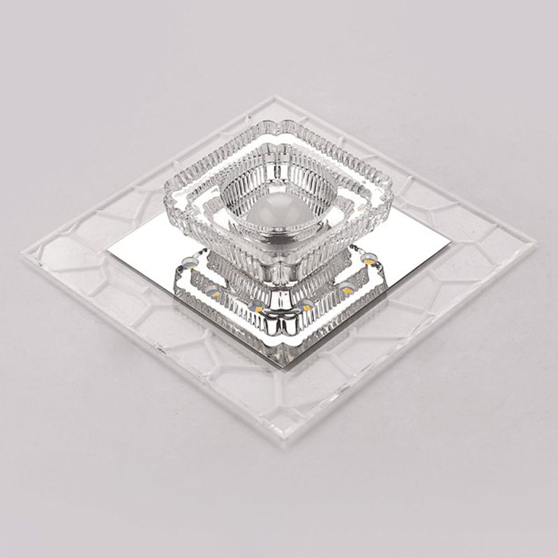 Prismatic Crystal Square Ceiling Lamp Minimalist Clear LED Flush Mount Lighting Fixture for Entryway