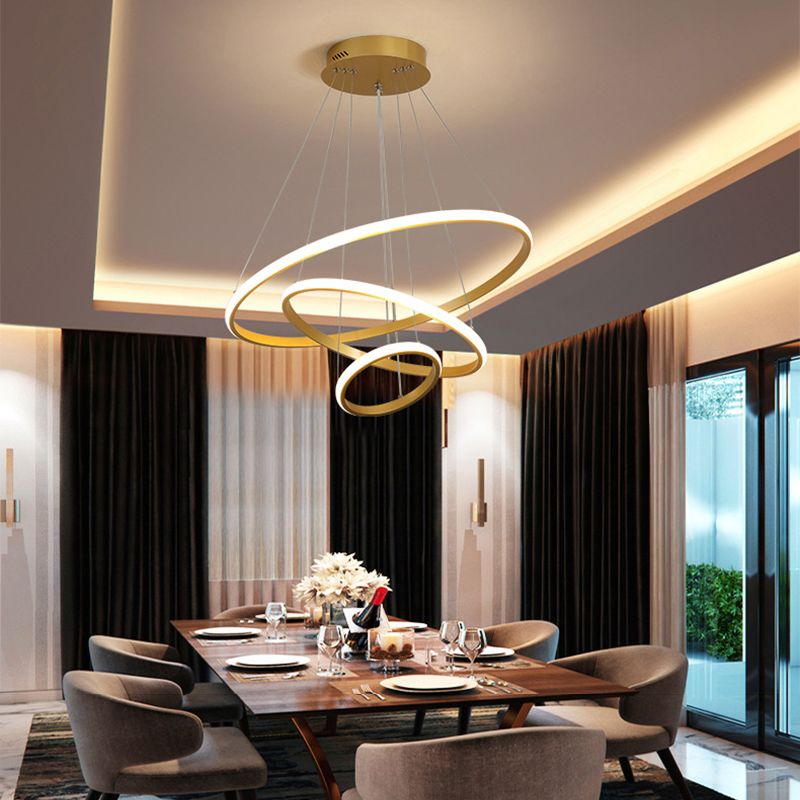 Gold Rings Suspension Pendant Light Modern Style LED Metal Chandelier Pendant Light