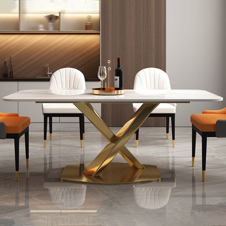 Mesa de comedor rectangular de lujo tradicional Mesa de piedra sinterizada con base de pedestal