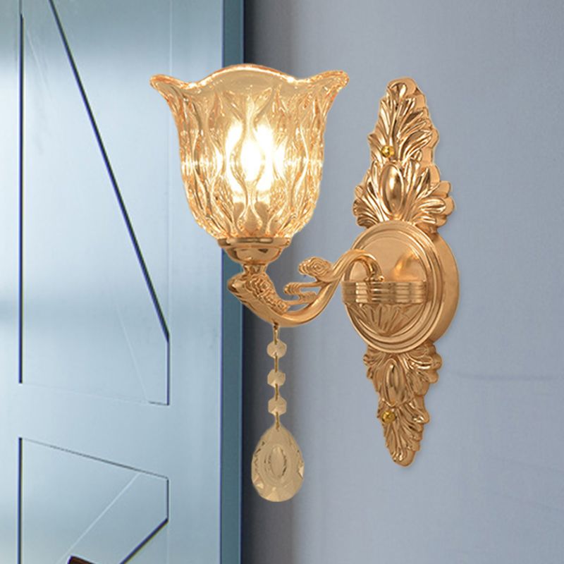 Clear Textured Glass Gold Sconce Bell Shaped 1/2-Light Traditional Wall Mounted Lamp