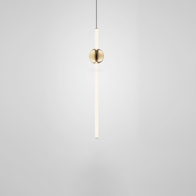 Minimalist Linear Pendant Lighting, White Glass Hanging Light with Gold Ball