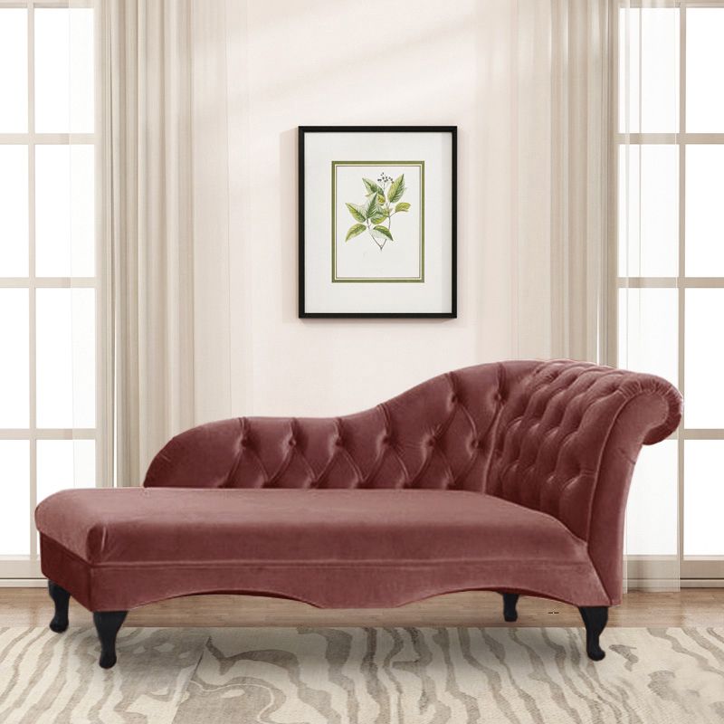 Cushioned Glam Chaise Lounge with Rolled Arms for Bedroom and Living Room