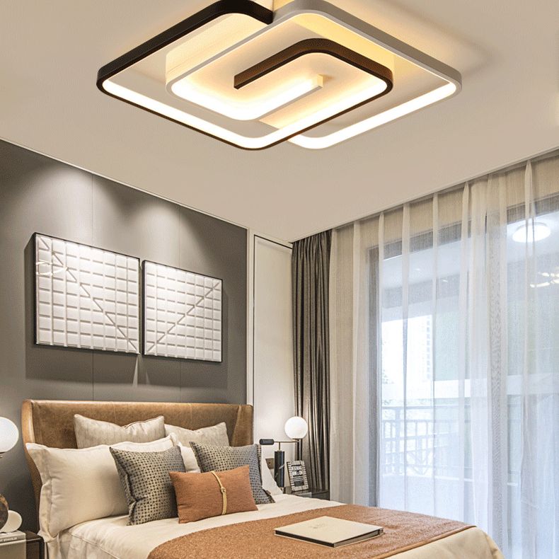Black-White Maze Design Ceiling Fixture Minimalist Metal LED Flush Mount Light for Bedroom