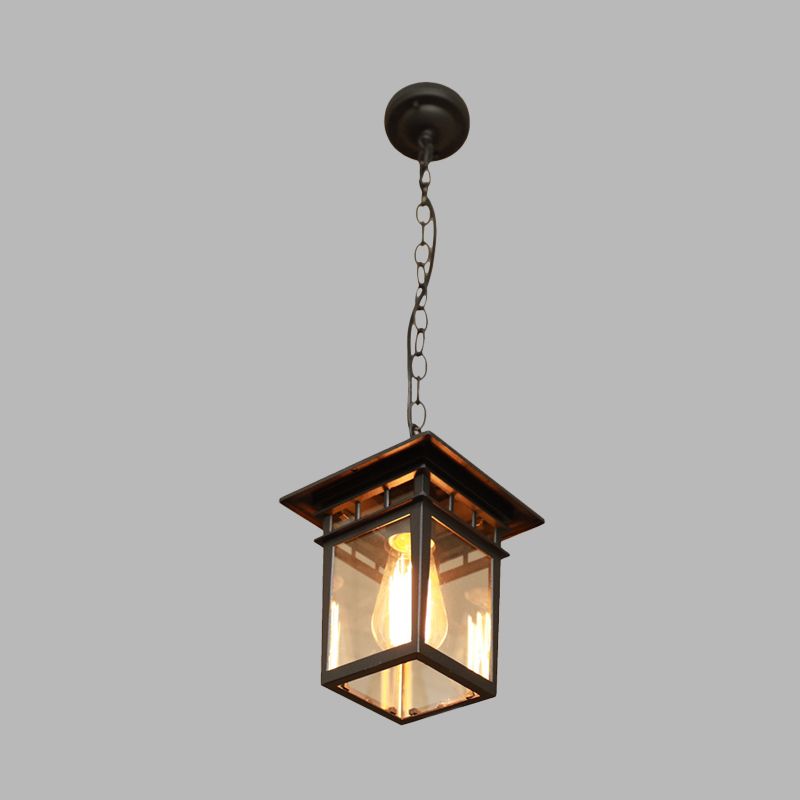 1 Head Lantern Pendant Light Farmhouse Brass/Black Finish Clear Glass Ceiling Hang Fixture for Passage