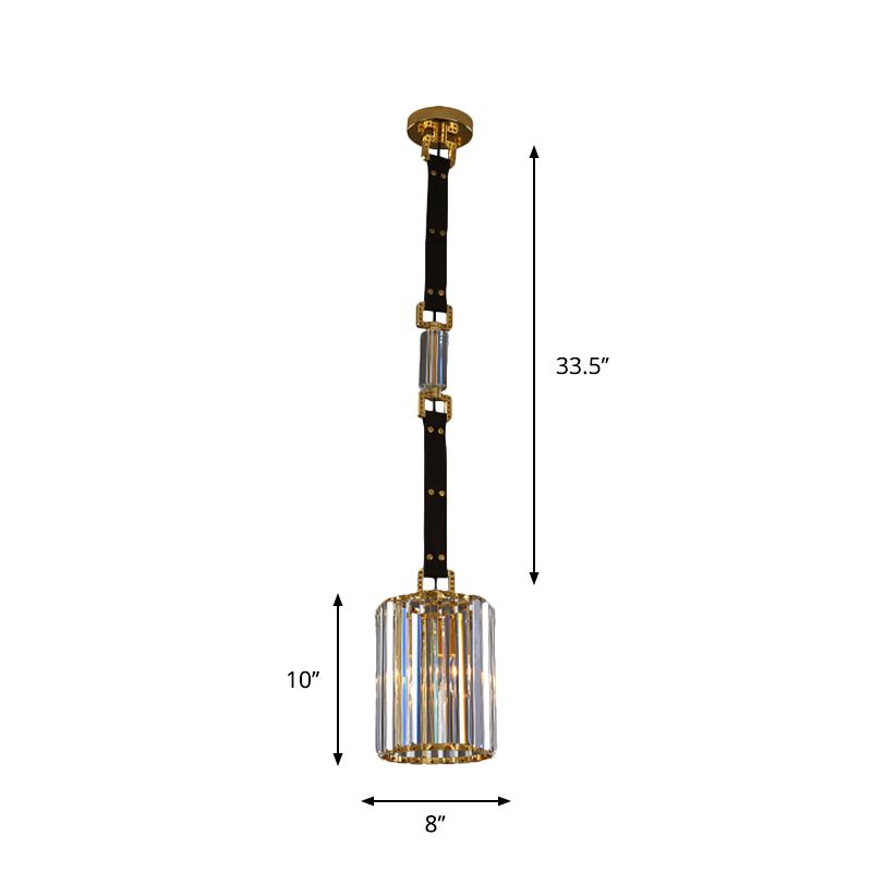Schwarzer Zylinderfarbton Hanglampe zeitgenössische klare Kristall -LED -Decke Anhänger Licht, 8 "/12" breit
