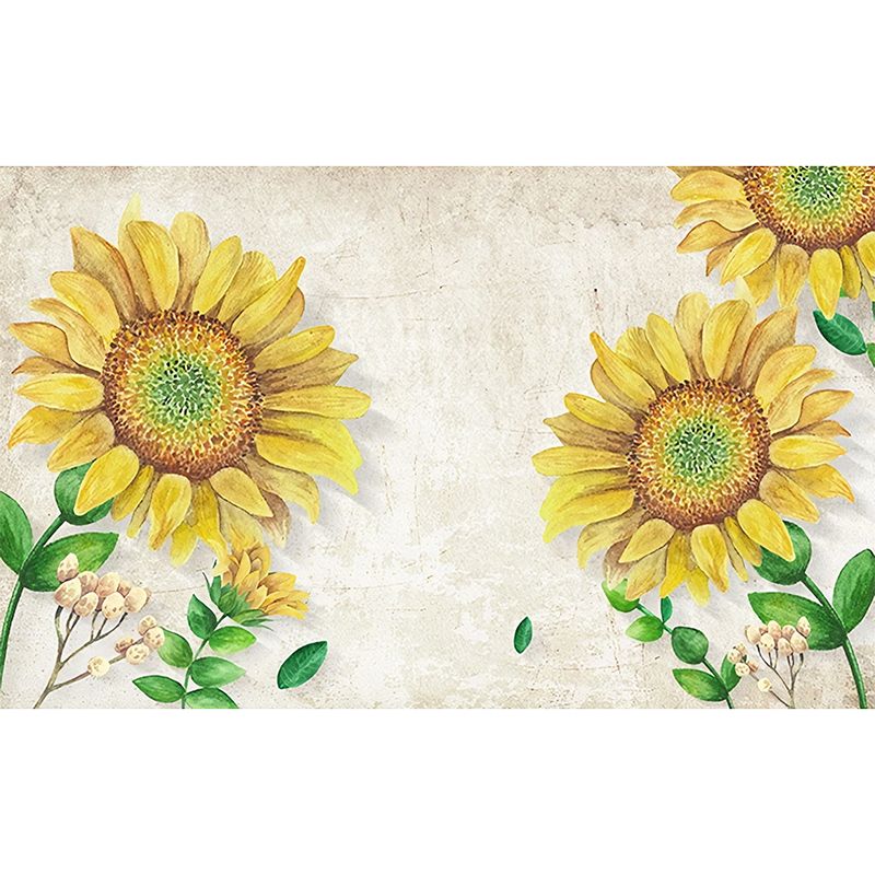 Minimalist Sunflower Wall Mural Decal for Accent Wall, Custom-Made Wall Art in Yellow and Beige