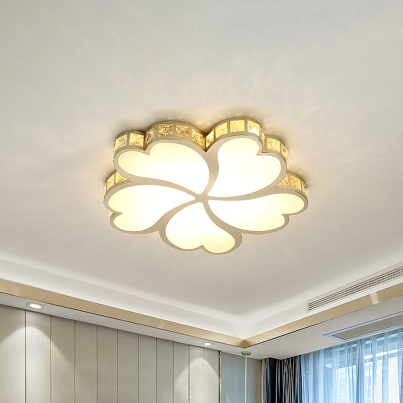 Flower Ceiling Mounted Fixture Contemporary Crystal Block LED Gold Flush Lamp in Warm/White Light