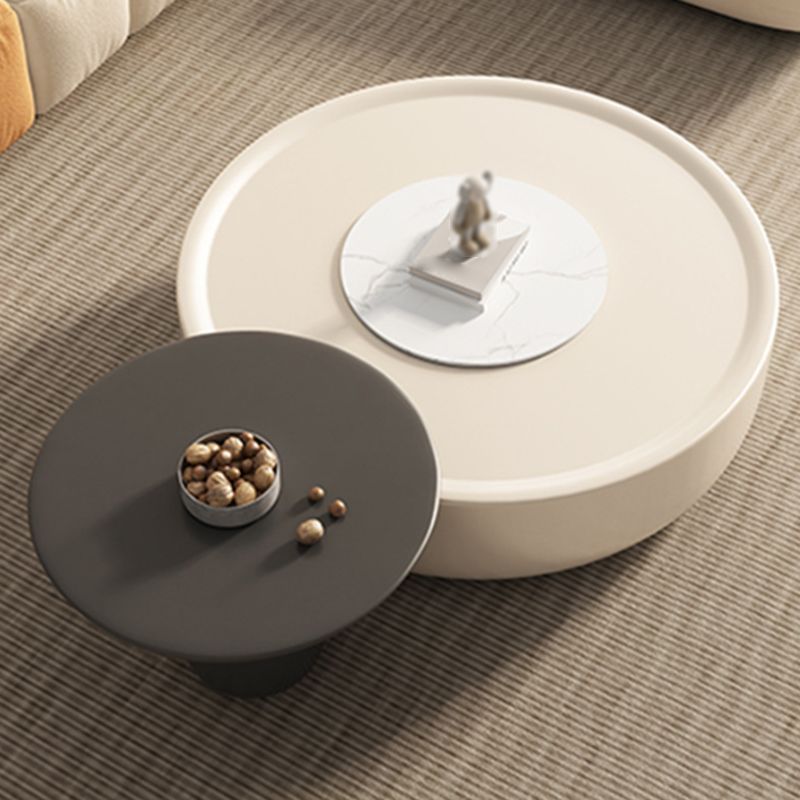 Contemporary Round White Cocktail Table 1 Drawer Drum Coffee Table Set
