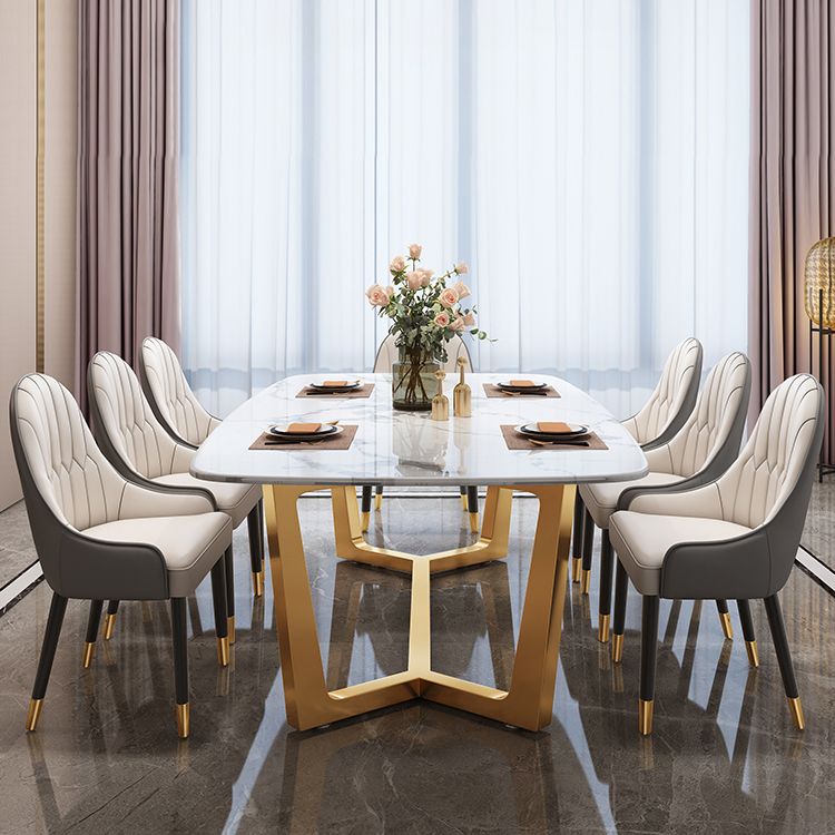 Nordic Dining Room Set Metal Frame Dining Table Rectangle White Slate Formal Dinette Set for Home