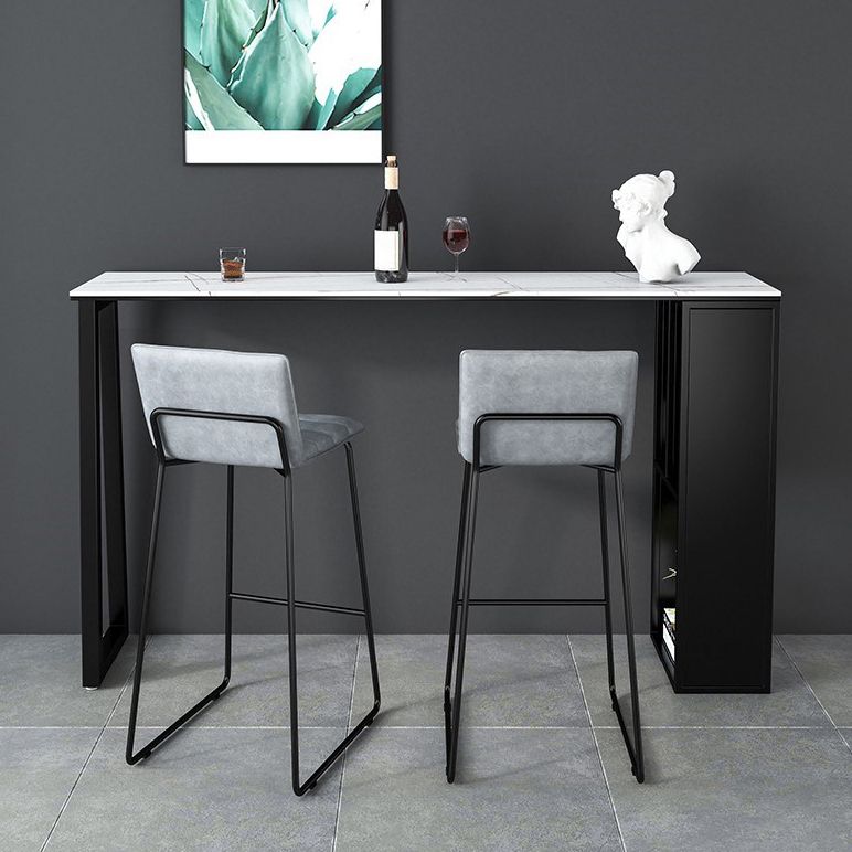 Contemporary Pub Table with Storage Base Matte Finish Stone Top Bar Table